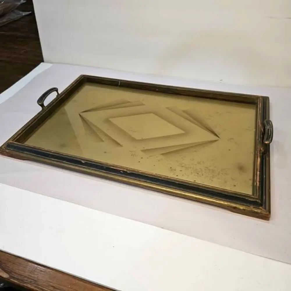 1926 Antique Art Deco Style Geometric Mirror Serving Tray